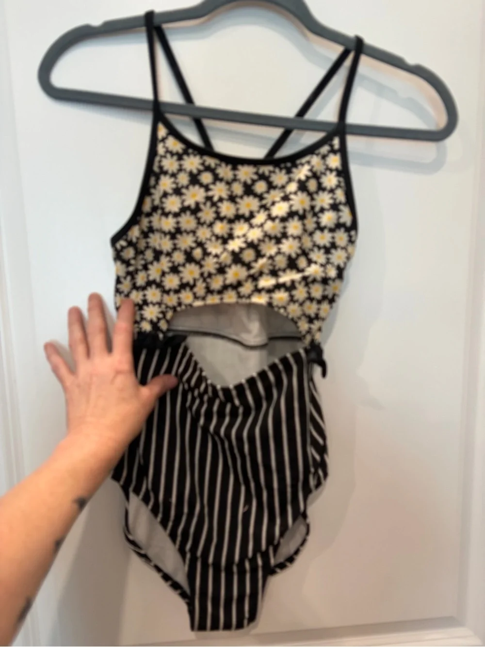 art class Black Daisy Print One-Piece with Yellow Centers